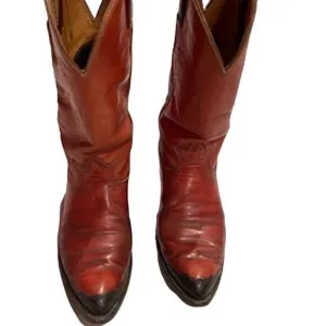 Vintage Tony Lama Black Label Cowboy Boots Leather Toe Detail