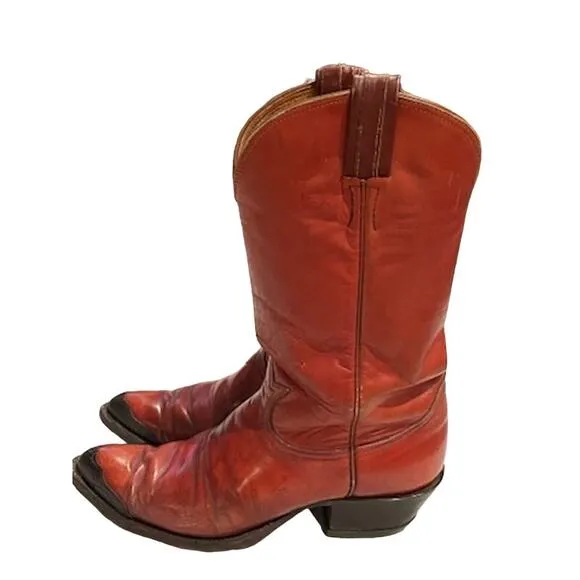 Vintage Tony Lama Black Label Cowboy Boots Leather Toe Detail