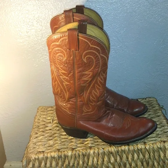 Vintage Tony Lama Brown Leather Cowboy Boots 11.5
