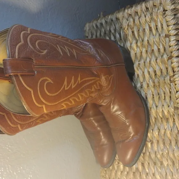 Vintage Tony Lama Brown Leather Cowboy Boots 11.5