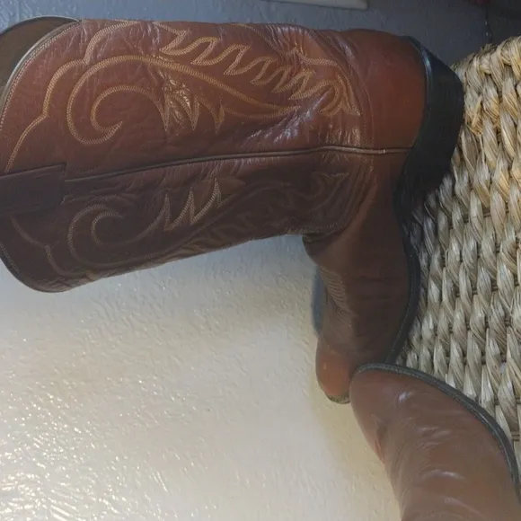 Vintage Tony Lama Brown Leather Cowboy Boots 11.5
