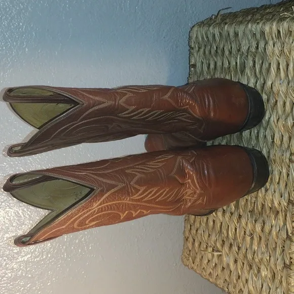 Vintage Tony Lama Brown Leather Cowboy Boots 11.5