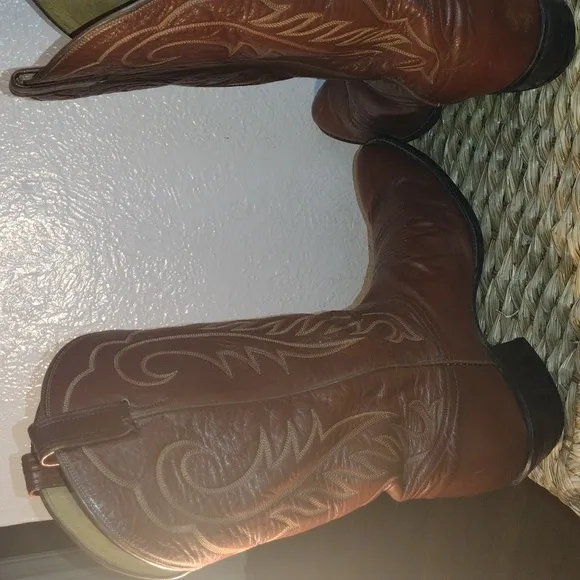Vintage Tony Lama Brown Leather Cowboy Boots 11.5