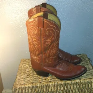 Vintage Tony Lama Brown Leather Cowboy Boots 11.5