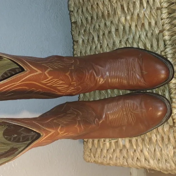 Vintage Tony Lama Brown Leather Cowboy Boots 11.5