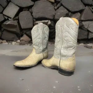 Vintage Tony Lama Lizard Leather Men's 7 Gray/Tan Cowboy Western Boots 8117 12 B