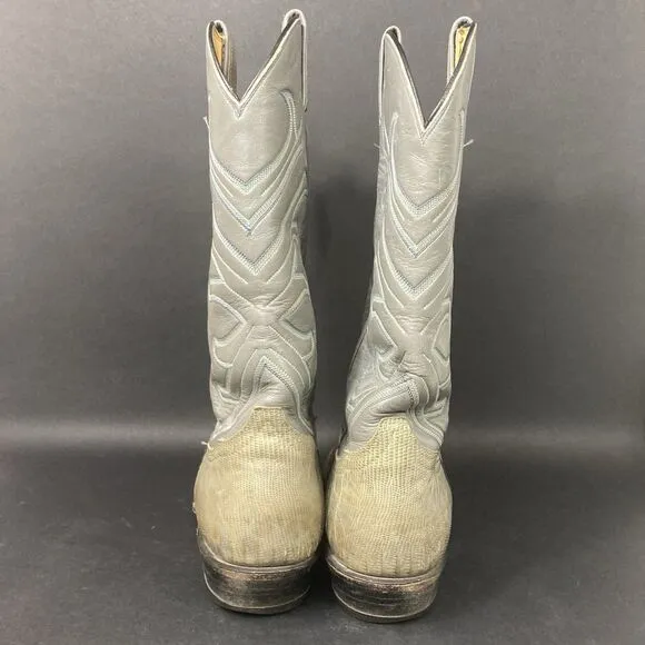 Vintage Tony Lama Lizard Leather Men's 7 Gray/Tan Cowboy Western Boots 8117 12 B