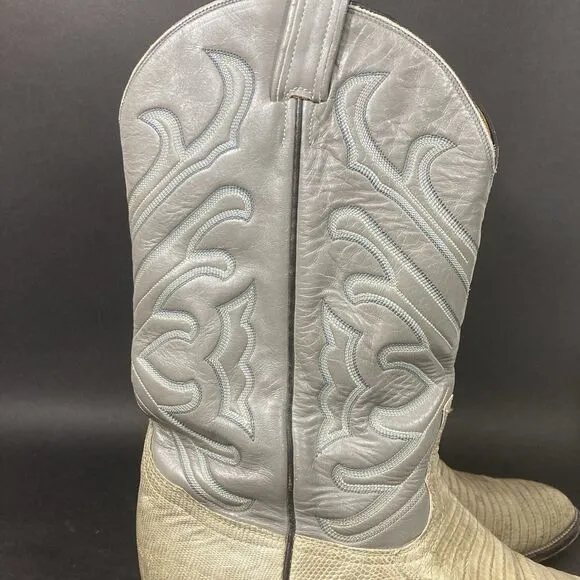 Vintage Tony Lama Lizard Leather Men's 7 Gray/Tan Cowboy Western Boots 8117 12 B