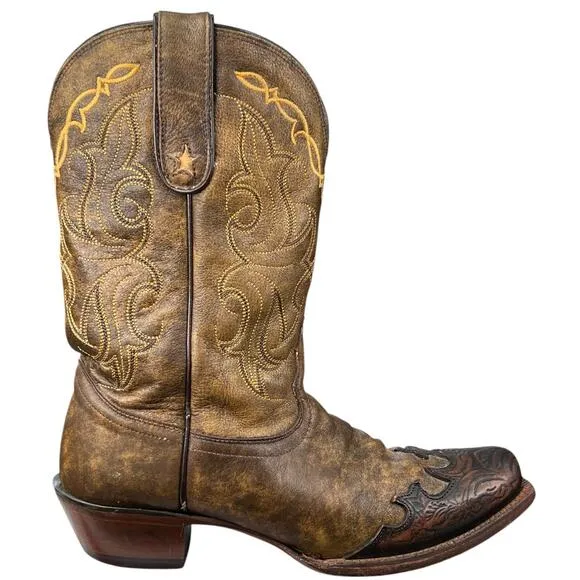 Vintage Tony Lama Vaquero Santa Fe Brown Leather Cowgirl Boot Size US 9 B
