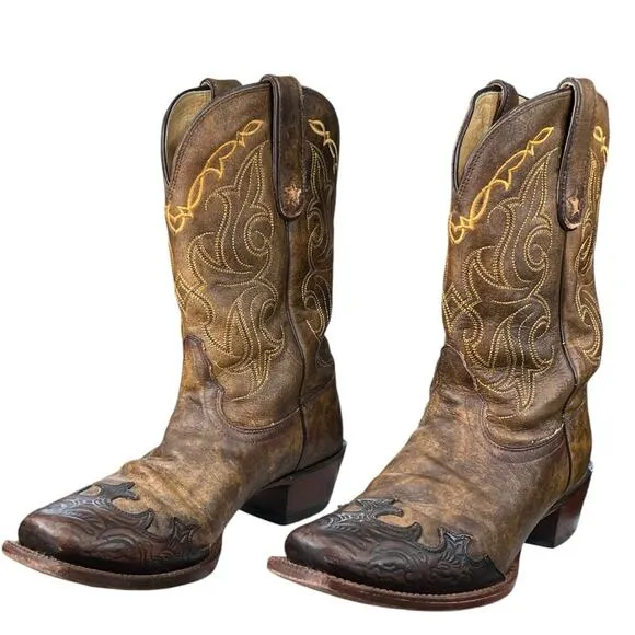 Vintage Tony Lama Vaquero Santa Fe Brown Leather Cowgirl Boot Size US 9 B