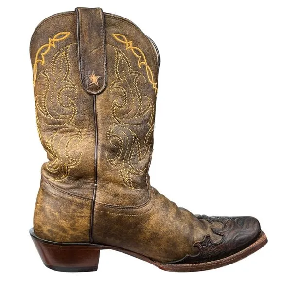 Vintage Tony Lama Vaquero Santa Fe Brown Leather Cowgirl Boot Size US 9 B