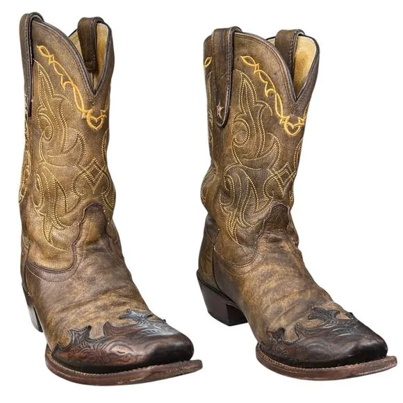 Vintage Tony Lama Vaquero Santa Fe Brown Leather Cowgirl Boot Size US 9 B