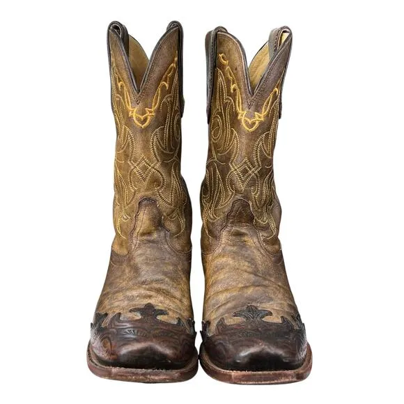 Vintage Tony Lama Vaquero Santa Fe Brown Leather Cowgirl Boot Size US 9 B
