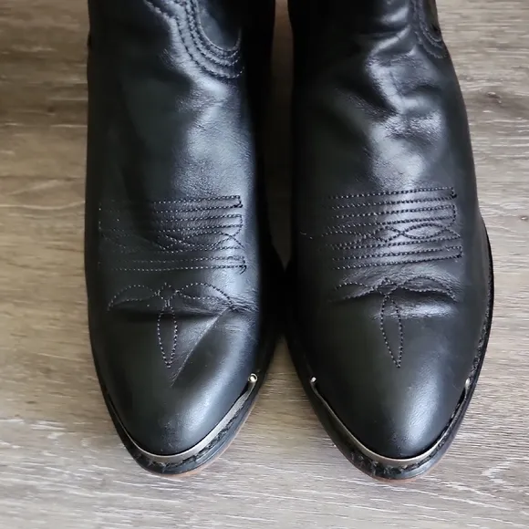 Vintage Womens Durango Black Leather Cowboy Boots w Stitching Detail Sz 7M