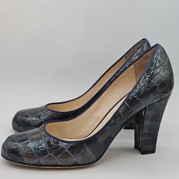 Vintage Y2K 90s Anne Klein Italian blue/green crocodile leather 3.5&quot; heels 8.5