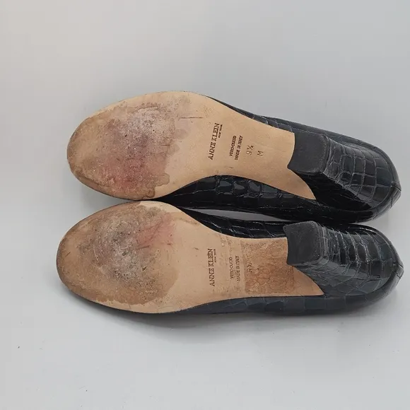 Vintage Y2K 90s Anne Klein Italian blue/green crocodile leather 3.5&quot; heels 8.5