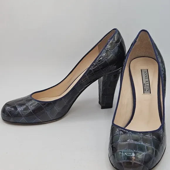 Vintage Y2K 90s Anne Klein Italian blue/green crocodile leather 3.5&quot; heels 8.5