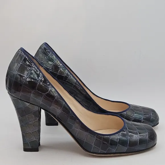 Vintage Y2K 90s Anne Klein Italian blue/green crocodile leather 3.5&quot; heels 8.5