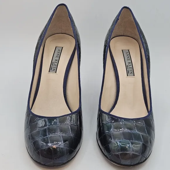 Vintage Y2K 90s Anne Klein Italian blue/green crocodile leather 3.5&quot; heels 8.5