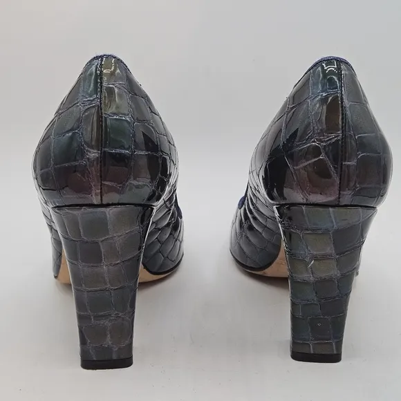 Vintage Y2K 90s Anne Klein Italian blue/green crocodile leather 3.5&quot; heels 8.5