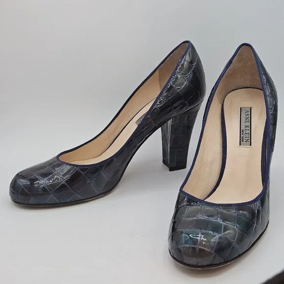 Vintage Y2K 90s Anne Klein Italian blue/green crocodile leather 3.5&quot; heels 8.5