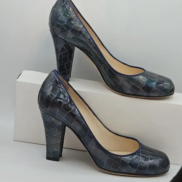 Vintage Y2K 90s Anne Klein Italian blue/green crocodile leather 3.5&quot; heels 8.5