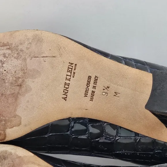 Vintage Y2K 90s Anne Klein Italian blue/green crocodile leather 3.5&quot; heels 8.5