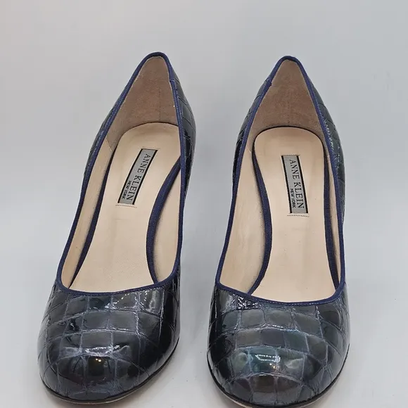 Vintage Y2K 90s Anne Klein Italian blue/green crocodile leather 3.5&quot; heels 8.5