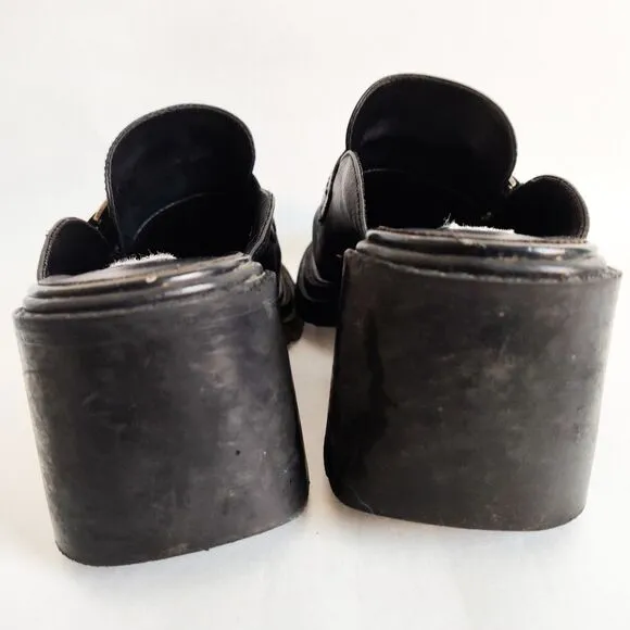 Vintage Y2K Mia Lark Chunky Leather Mules Black Heels Shoes Size 8.5 Buckle