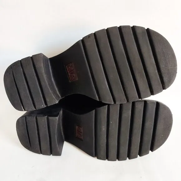 Vintage Y2K Mia Lark Chunky Leather Mules Black Heels Shoes Size 8.5 Buckle