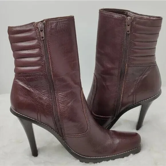 Vintage  Y2K Steve Madden Brown Leather Heeled Bootie Sz US 7.5M