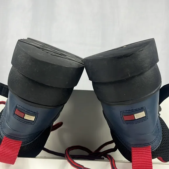 Vintage Y2K Tommy Hilfiger Navy Blue Chunky Leather Boots Lug Sole.