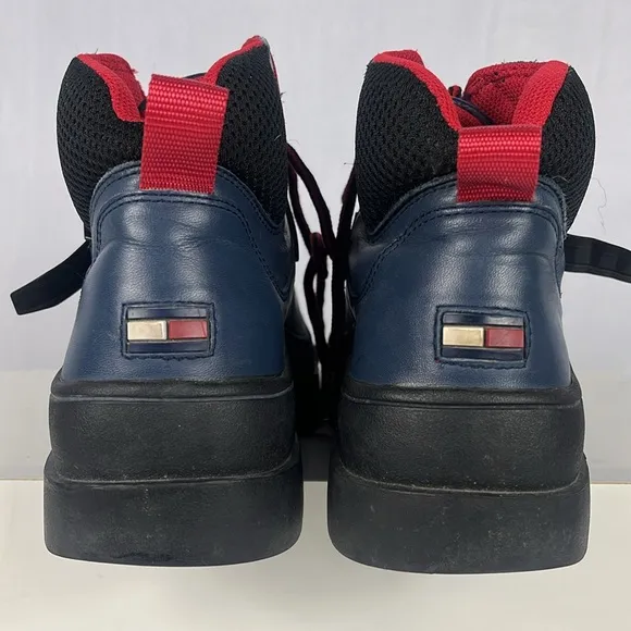 Vintage Y2K Tommy Hilfiger Navy Blue Chunky Leather Boots Lug Sole.