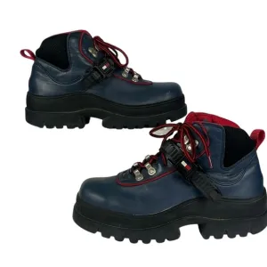 Vintage Y2K Tommy Hilfiger Navy Blue Chunky Leather Boots Lug Sole.