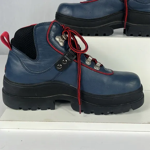 Vintage Y2K Tommy Hilfiger Navy Blue Chunky Leather Boots Lug Sole.