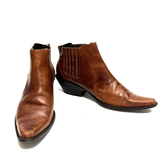 Vintage Y2K women’s brown leather western style Chelsea ankle boots