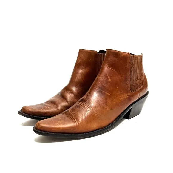 Vintage Y2K women’s brown leather western style Chelsea ankle boots
