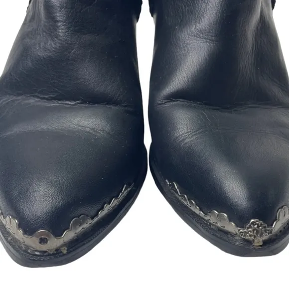 Vintage Zodiac Kitty Women’s Western Black Leather Cowgirl Ankle Boots