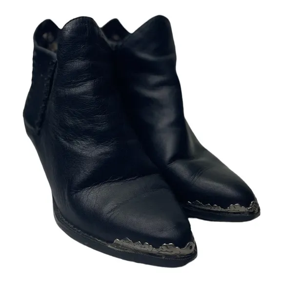 Vintage Zodiac Kitty Women’s Western Black Leather Cowgirl Ankle Boots