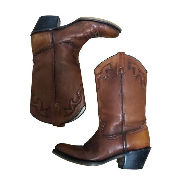 Vintage Acme Mens Cowboy Western Boots Brown Leather Size 8.5 D