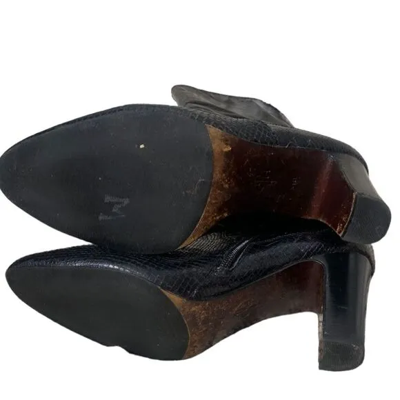 VINTAGE COLE HANN BLACK SNAKESKIN PRINT LEATHER BOOTS