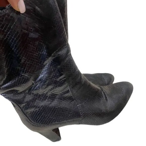 VINTAGE COLE HANN BLACK SNAKESKIN PRINT LEATHER BOOTS