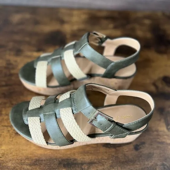 Violet &amp; Red Capree Woven Braid Wedge Platform Sandals in Olive, Size 7. NWT!