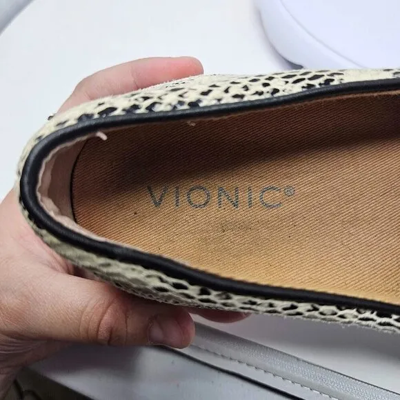 Vionic Demetra Snakeskin Slip On Sneakers Shoes Beige/Black Women’s Size 8.5