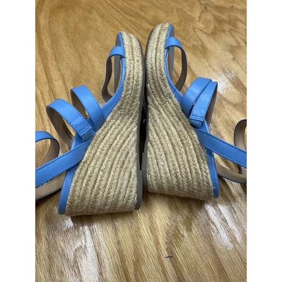 Vionic Sabina Wedge Sandals Women's 6.5 M Blue Leather Platform Ankle Strap S64
