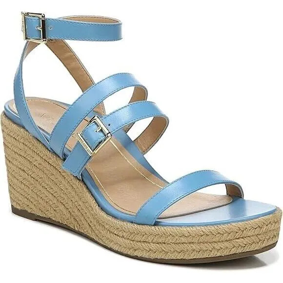 Vionic Sabina Wedge Sandals Women's 6.5 M Blue Leather Platform Ankle Strap S64
