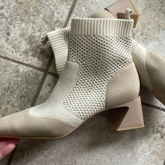 Vivaia Melissa Square-Toe Perforated Heeled Sock Boots Cream Ivory