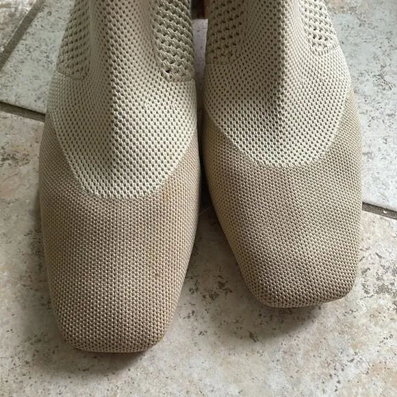 Vivaia Melissa Square-Toe Perforated Heeled Sock Boots Cream Ivory