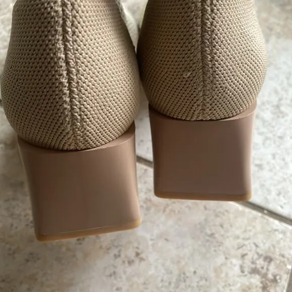 Vivaia Melissa Square-Toe Perforated Heeled Sock Boots Cream Ivory