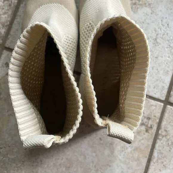 Vivaia Melissa Square-Toe Perforated Heeled Sock Boots Cream Ivory
